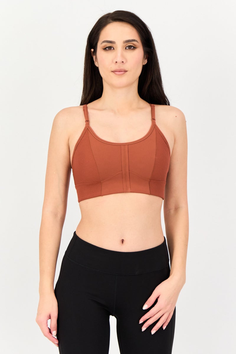 Nike Women Brand Logo Lightly Padded Training Sports Bra, Brown - Image 1