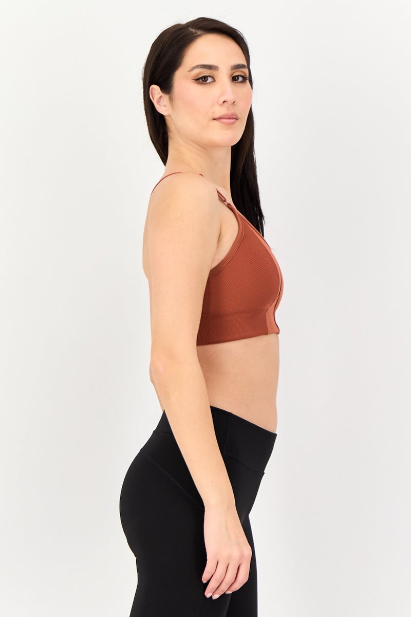 Nike Women Brand Logo Lightly Padded Training Sports Bra, Brown - Image 4