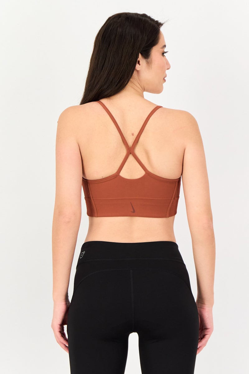 Nike Women Brand Logo Lightly Padded Training Sports Bra, Brown - Image 2