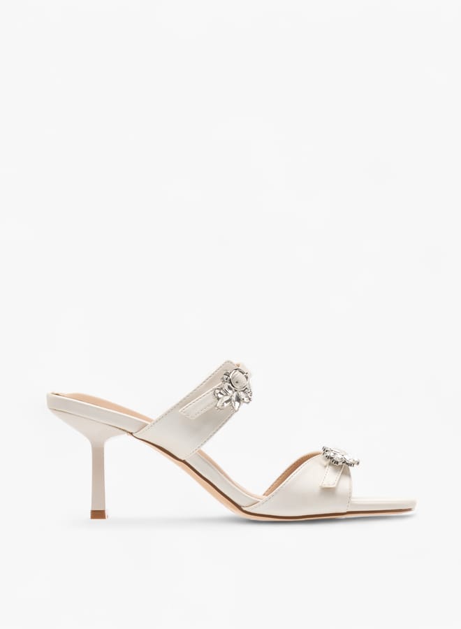 Flora Bella By Shoexpress Women's Embellished Slip-On Sandals with Flared Heel  - Image 3