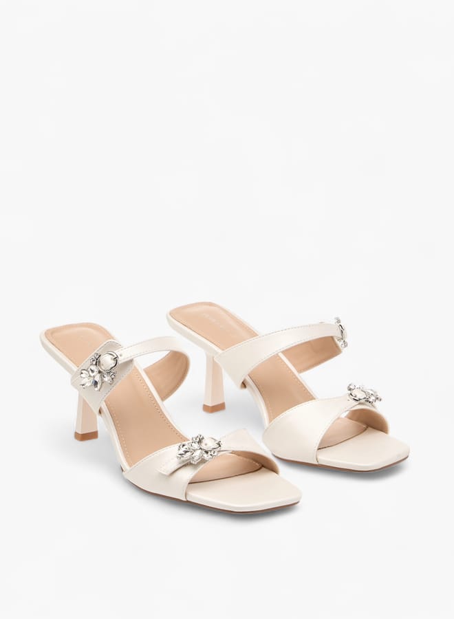 Flora Bella By Shoexpress Women's Embellished Slip-On Sandals with Flared Heel  - Image 1