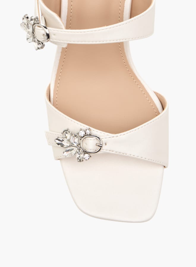Flora Bella By Shoexpress Women's Embellished Slip-On Sandals with Flared Heel  - Image 4