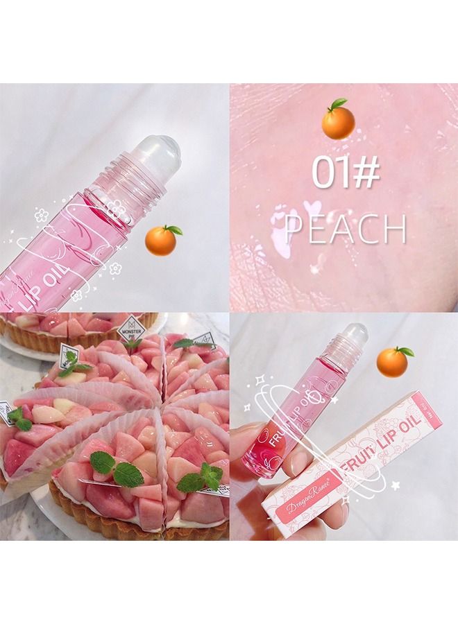 Dragon Ranee Fruity Flavors Rolling Ball Lip Oil - Long Lasting Moisturizing Lip Balm - Roll-On Lip Gloss - Fruity Flavor Glossy Lip Make-up for All Ages - Transparent Lip Gloss - Peach - Image 2