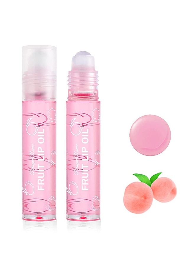 Dragon Ranee Fruity Flavors Rolling Ball Lip Oil - Long Lasting Moisturizing Lip Balm - Roll-On Lip Gloss - Fruity Flavor Glossy Lip Make-up for All Ages - Transparent Lip Gloss - Peach - Image 1