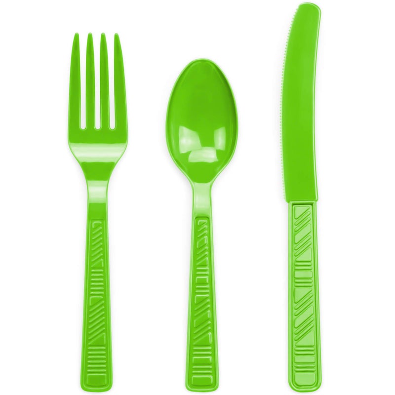 DecorRack Plastic Cutlery Set  Lime Green Colored Plastic Silverware Sets for Parties  96 Piece Bulk Heavy Duty Utensils (Lime Green  96 Pieces) - Image 3
