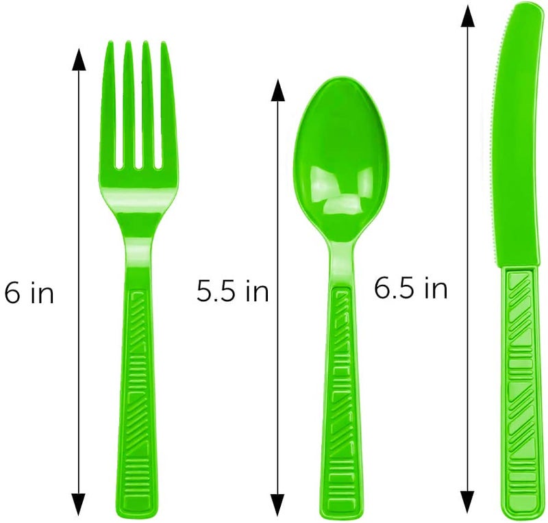 DecorRack Plastic Cutlery Set  Lime Green Colored Plastic Silverware Sets for Parties  96 Piece Bulk Heavy Duty Utensils (Lime Green  96 Pieces) - Image 2