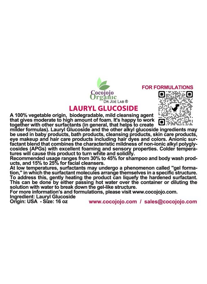 Dr Joe Lab - Lauryl Glucoside Natural Surfactant Plant Derived Nongmo Biodegradable Diy Skin Shower Gel Foaming Body Soap Shampoos Baby Products Face Cleansers Packaging May Vary (16 Oz / 1 Lb) - Image 1