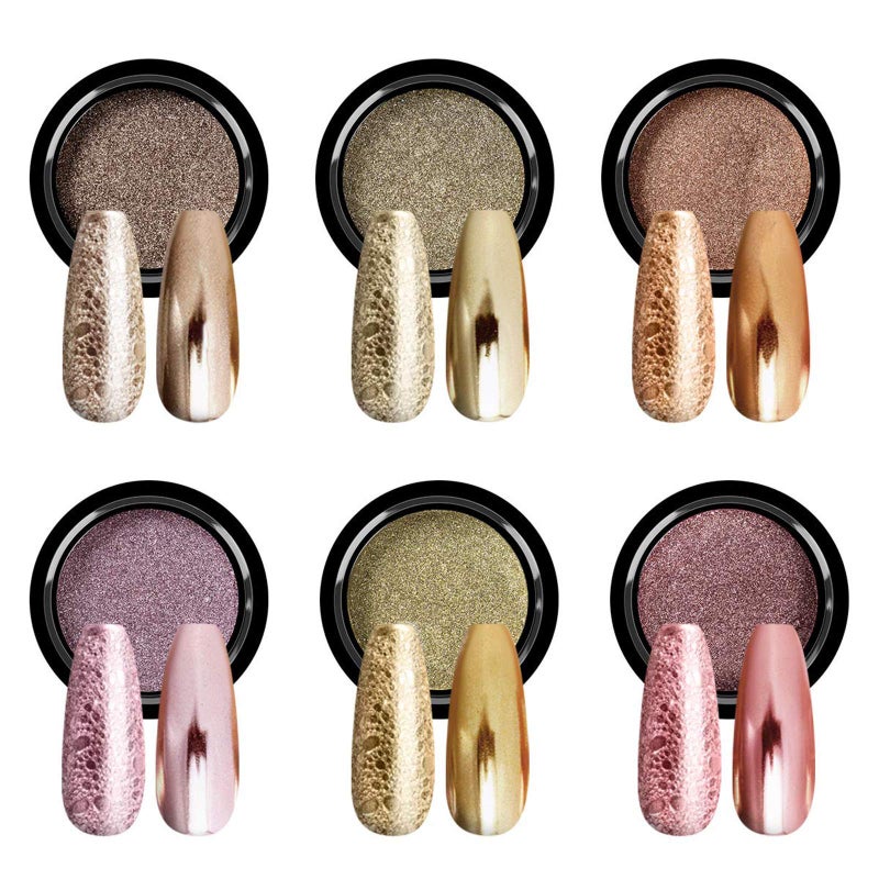 SAVILAND Chrome Nail Powder Set: 6 Colors Metallic Gold Chrome Nail Powder Mirror Effect Holographic Chameleon Pigment Chrome Powder for Gel Nails Manicure Nail Glitter Dust for Nail Art Decorations - Image 1