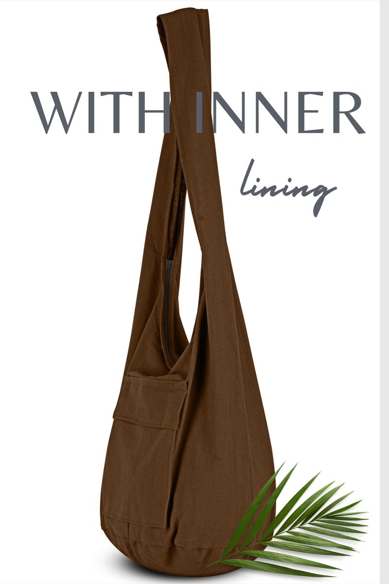 Your Cozy Boho Crossbody Bag for Women â€“ Handmade Cotton Sling Bag Lightweight Unisex Travel Purse with Zipper (Brown Double Layer) - Image 3