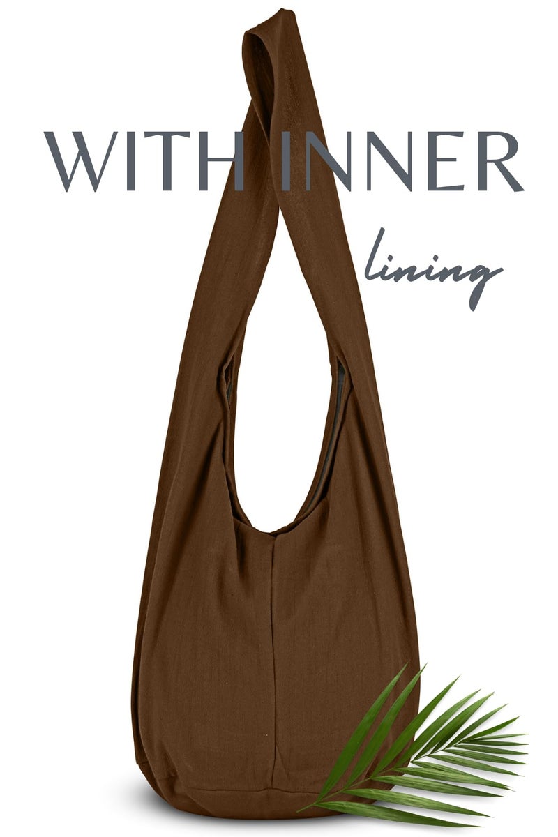 Your Cozy Boho Crossbody Bag for Women â€“ Handmade Cotton Sling Bag Lightweight Unisex Travel Purse with Zipper (Brown Double Layer) - Image 4