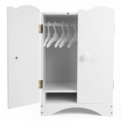 BABESIDE Wooden Baby Dolls Closet with 10 Hangers Shelf 1216 Inch Doll Wardrobe for Baby Doll Clothes Storage Magnetic Closure Easy Assembly Baby Doll Accessories Furniture - Image 1