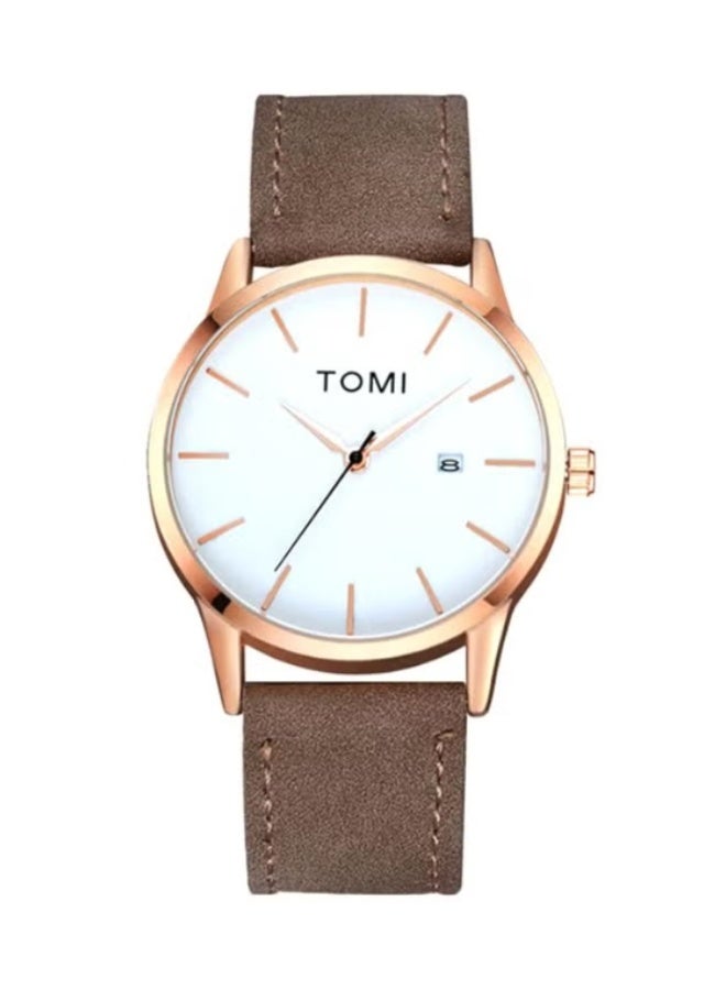 TOMI Analog Wrist Watch – Minimalist Rose Gold Case with Brown Leather Strap, Quartz Movement, Waterproof, Casual Business Dress Watch with Date Display - Image 1