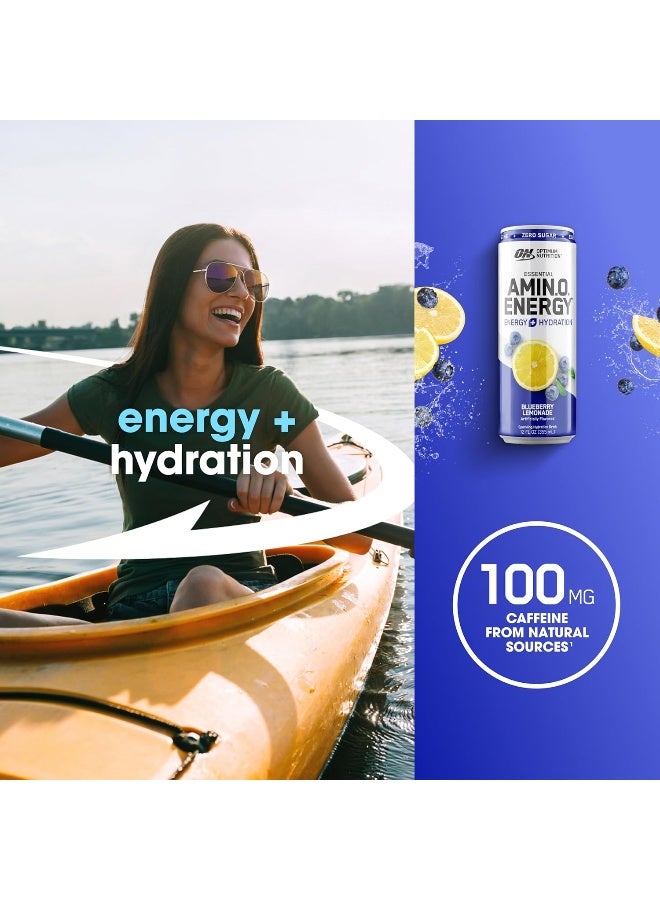 Optimum Nutrition Amino Energy Sparkling Hydration Drink, Electrolytes, Caffeine, Amino Acids, BCAAs, Sugar Free, Blueberry Lemonade, 12 Fl Oz, 12 Pack - Image 3