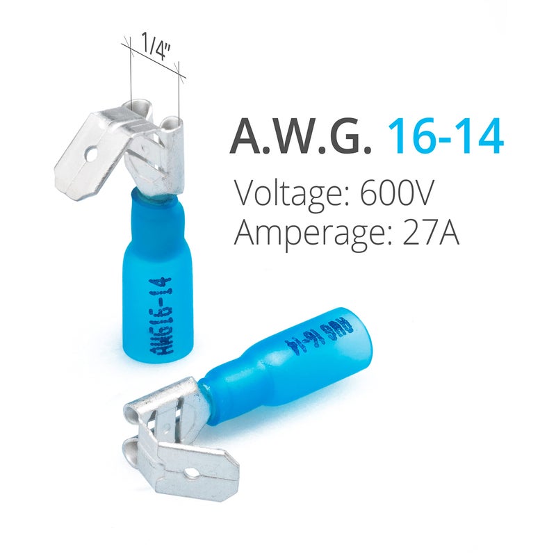 Wirefy Heat Shrink Piggyback Spade Connectors - 3 Way Wire Connectors - Double Spade Connectors - Quick Disconnect Piggyback Terminals - Blue 16-14 AWG 150 PCS - Image 2