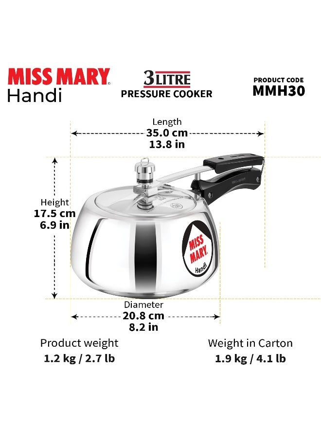 Hawkins - 3 Liters Miss Mary Aluminium Pressure CookerWith Inner Lid,Silver - Image 1