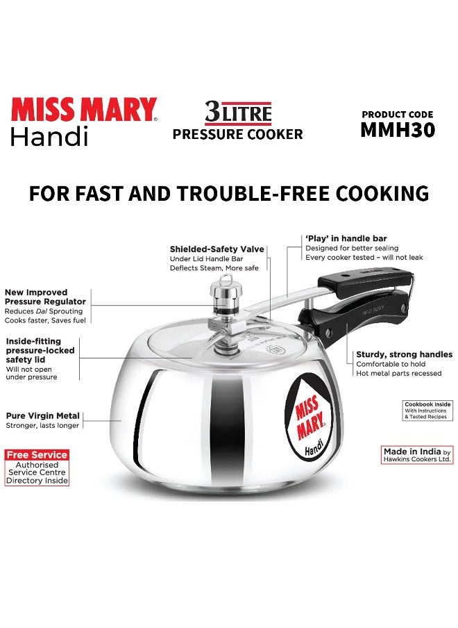 Hawkins - 3 Liters Miss Mary Aluminium Pressure CookerWith Inner Lid,Silver - Image 1