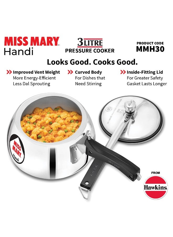 Hawkins - 3 Liters Miss Mary Aluminium Pressure CookerWith Inner Lid,Silver - Image 1