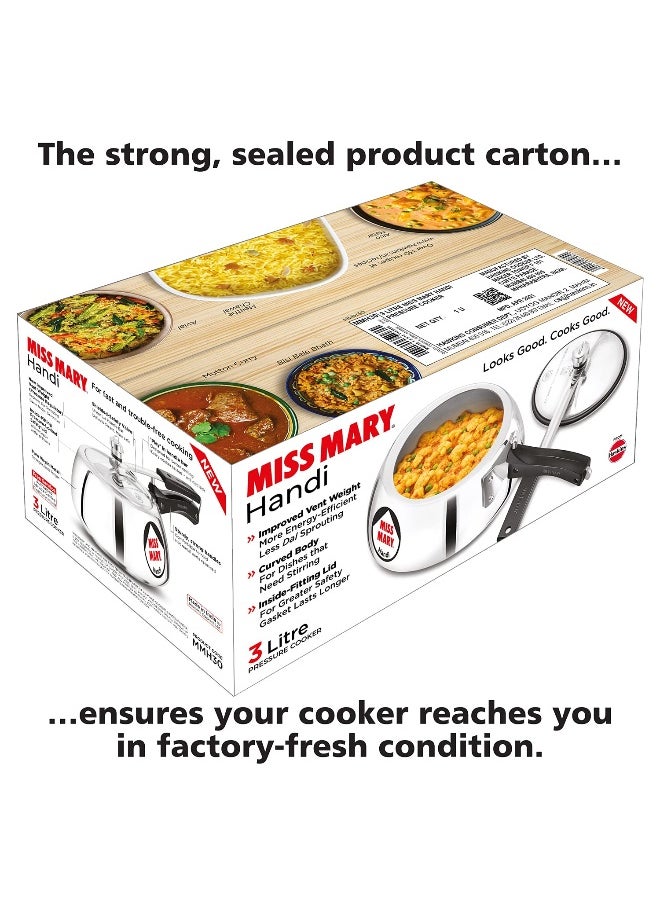 Hawkins - 3 Liters Miss Mary Aluminium Pressure CookerWith Inner Lid,Silver - Image 1