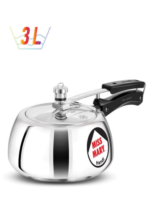 3.0Liters Miss Mary Handi Aluminium Pressure Cooker with Inner Lid (MMH30), Silver Silver