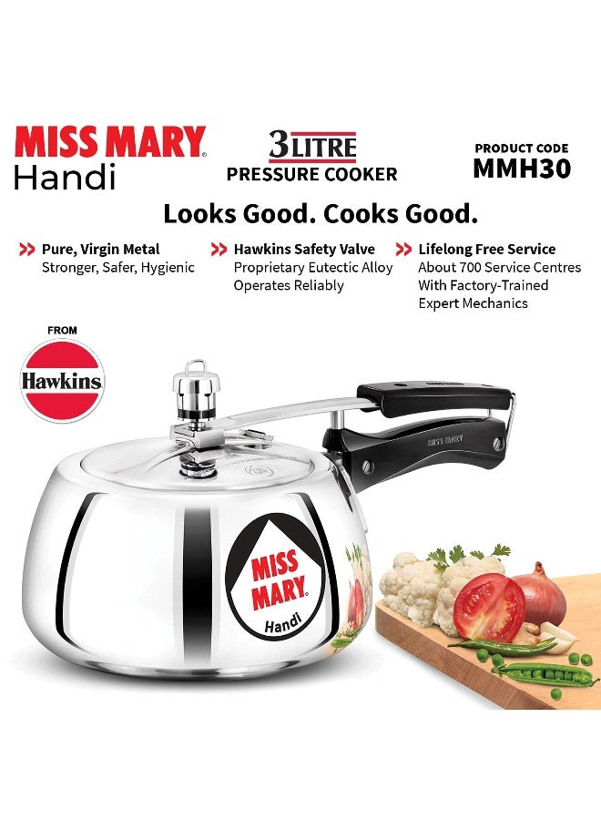 Hawkins 3Liters Miss Mary Aluminium Inner Lid Handi Pressure Cooker, Silver (MMH30) Silver - Image 4
