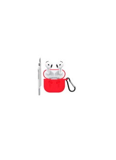 ( for Apple Airpods 4 2024 ) Case with Cleaner Kit Shockproof Protective Soft Silicone Case Cover with Carabiner Keychain - Red Case White Cleaner