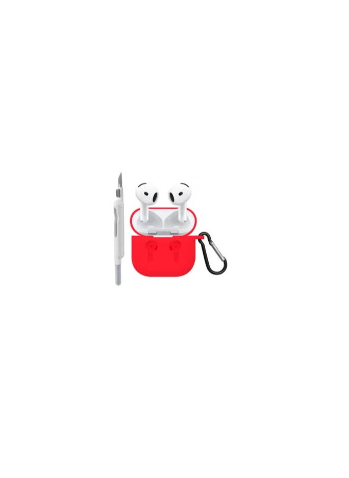 CATANES - ( for Apple Airpods 4 2024 ) Case with Cleaner Kit Shockproof Protective Soft Silicone Case Cover with Carabiner Keychain - Red Case White Cleaner - Image 1