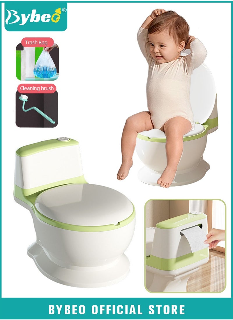 Bybeo Baby Potty Training Seat, Kid Size Potty, Realistic Potty Training Toilet with Lid Back, Babies Toilets with a Brush and 100pcs Clean Bag, for Toddlers Infants Kids Boys Girls, Easy to Empty and Clean  - Image 1