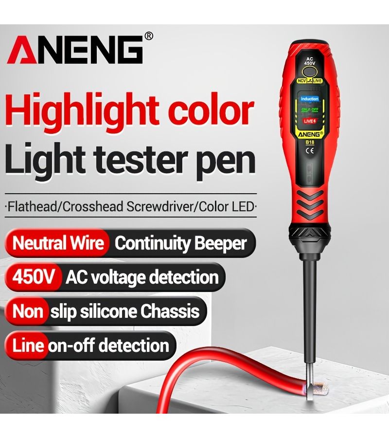ANENG Red Voltage Test Pen Screwdriver NCV Induction Multi Functional Tester Home Electric Tools - Image 5