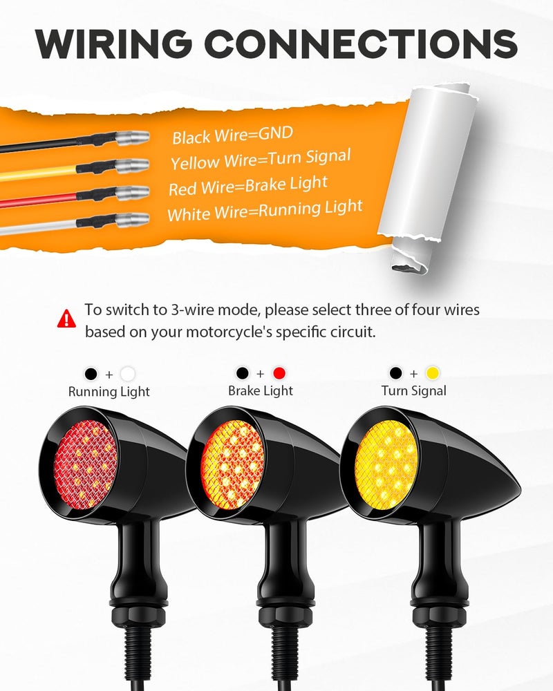 PBYMT Motorcycle LED Turn Signals Bullet,SMD Blinker Lights,Rear Turn Signals Compatible with Honda Yamaha Suzuki Kawasaki Harley Sportster Dyna (10mm Mounting Hole) - Image 5