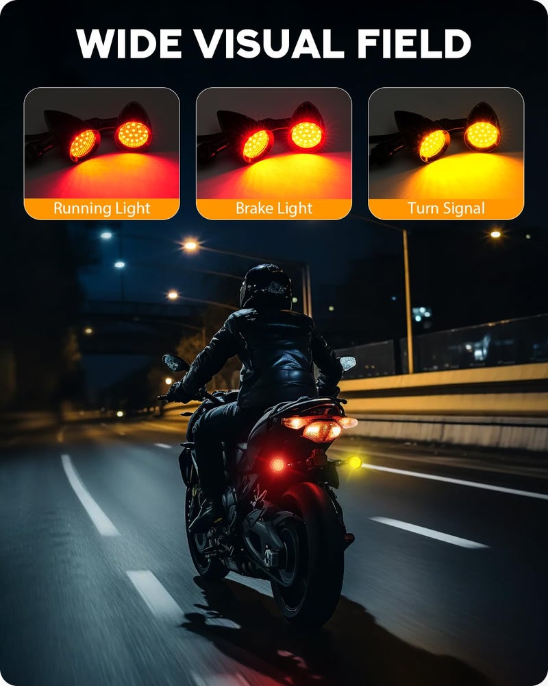PBYMT Motorcycle LED Turn Signals Bullet,SMD Blinker Lights,Rear Turn Signals Compatible with Honda Yamaha Suzuki Kawasaki Harley Sportster Dyna (10mm Mounting Hole) - Image 2