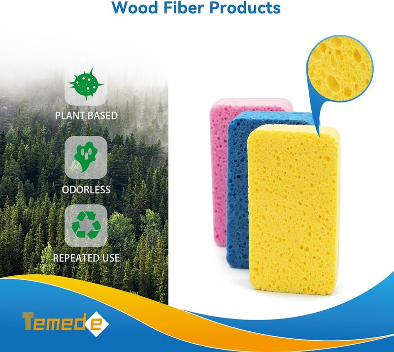 Temede Large Cellulose Sponges - 5 Pack, Non-Scratch Heavy Duty Kitchen Scrub Sponges - Image 4