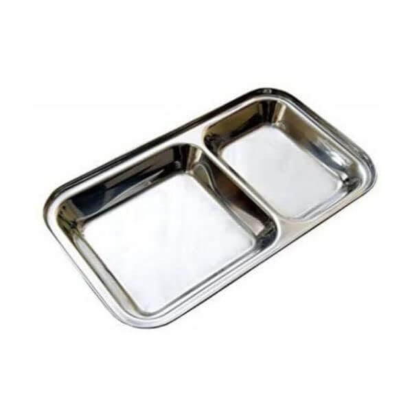Dynore Stainless Steel 2 in 1 Two Compartment Nasta/Dinner Plate- Set of 12 - Image 3