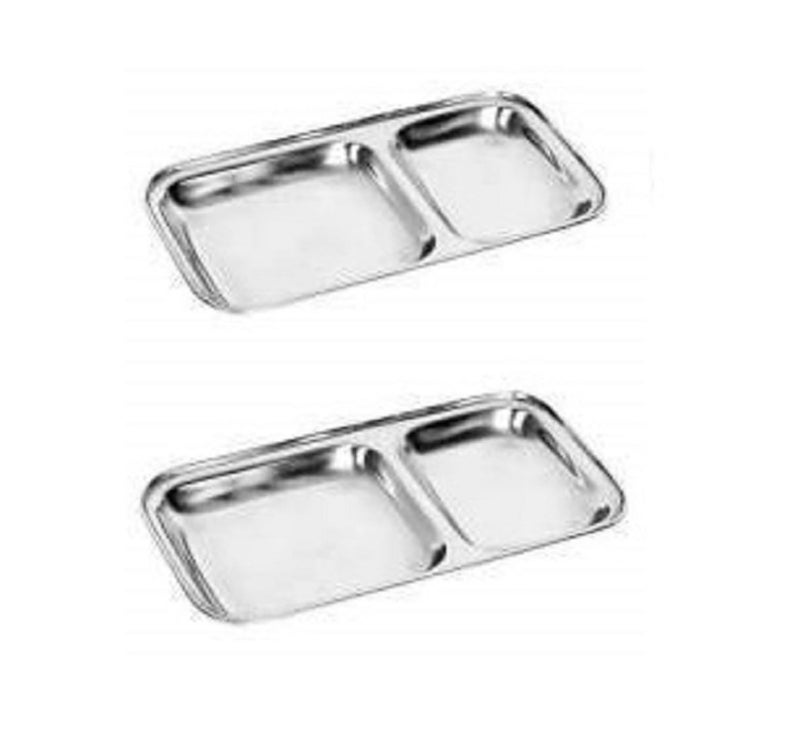 Dynore Stainless Steel 2 in 1 Two Compartment Nasta/Dinner Plate- Set of 12 - Image 2