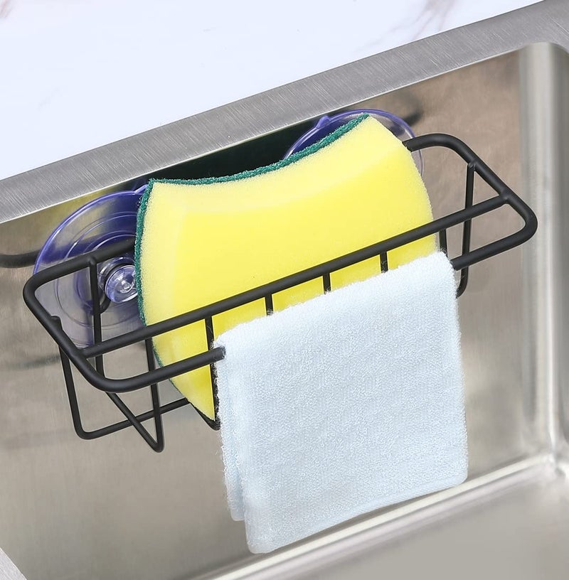 TESOT TESOT Sink Caddy Sponge Holder Dish Cloth Hanger 2 in 1 with Upgraded Suction Cups or Adhesive  SUS304 Stainless Steel  No Drilling  Black