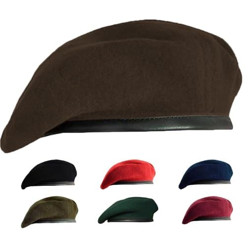 Gajaous British Military Berets for Men and WomenWool and Leather Beret HatsMultiple Colours Army Beret - Image 1