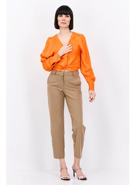 MANGO Women V-Neck Long Sleeves Plain Blouse, Orange  - Image 4