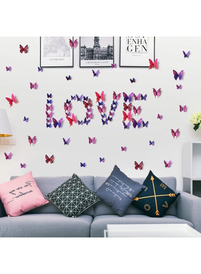 LiveGallery 72 PCS Purple Removable 3D DIY Beautiful Butterfly Wall Decals Colorful Butterflies Art Decor Wall Stickers Murals for Kids Baby Boy Girls Bedroom Classroom Offices TV Background - Image 4