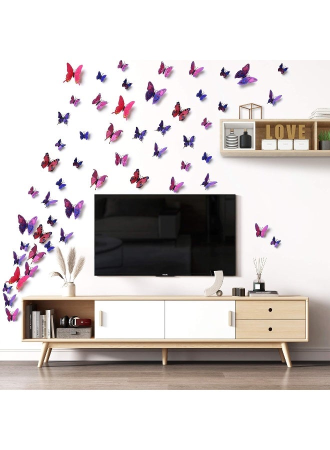 LiveGallery 72 PCS Purple Removable 3D DIY Beautiful Butterfly Wall Decals Colorful Butterflies Art Decor Wall Stickers Murals for Kids Baby Boy Girls Bedroom Classroom Offices TV Background - Image 5
