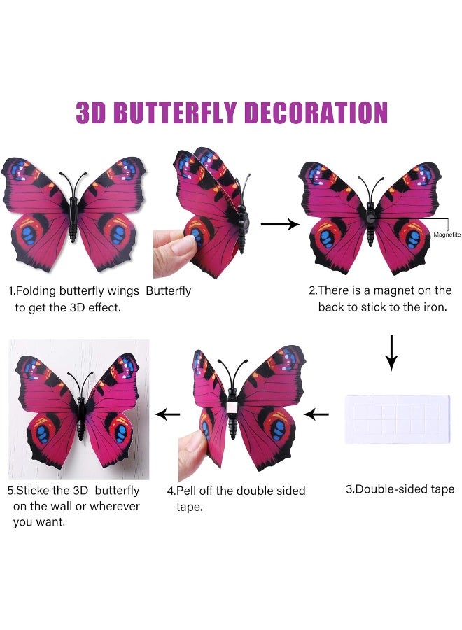 LiveGallery 72 PCS Purple Removable 3D DIY Beautiful Butterfly Wall Decals Colorful Butterflies Art Decor Wall Stickers Murals for Kids Baby Boy Girls Bedroom Classroom Offices TV Background - Image 3