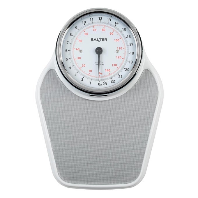 TRADITIONAL MECHANICAL BATHROOM SCALE DOCTORS STYLE BODYWEIGHT SCALE EASY READ DIAL WEIGH UP TO 150KG 23 ST 7 LB INSTANT READINGS NONSLIP EXTRA LARGE PLATFORM NO BATTERIES NEEDED