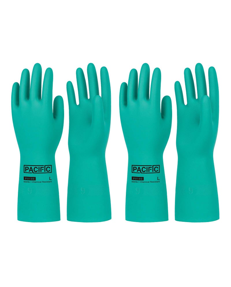 PACIFIC PPE 2 Pairs Nitrile Chemical Resistant Gloves Flocked Resist Strong Acid Alkali 15 mil 126 XLarge