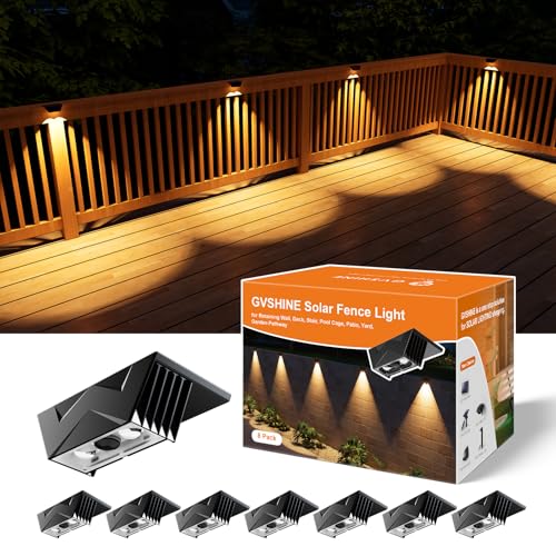 GVSHINE 8 Pack Bright Solar Fence Lights Outdoor for Deck Railing Stair Retaining Wall Waterproof Led Accent Lamp Ambient Lighting with Spot Len for Patio House Pool Cage Garden Yard Warm White - Image 1
