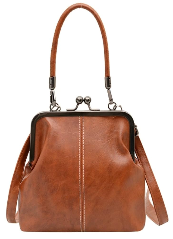 EMGILL Women's Kiss Lock Crossbody Bag Small PU Leather Shoulder Purse Top Handle Phone Wallet Bag Tote Satchel Handbag - Image 1