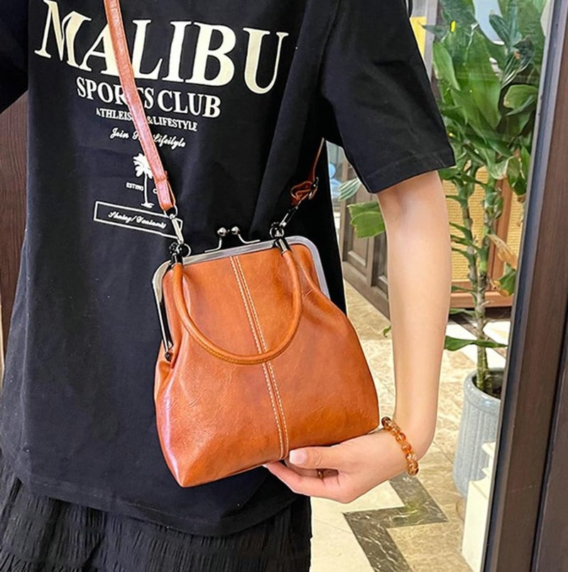 EMGILL Women's Kiss Lock Crossbody Bag Small PU Leather Shoulder Purse Top Handle Phone Wallet Bag Tote Satchel Handbag - Image 2