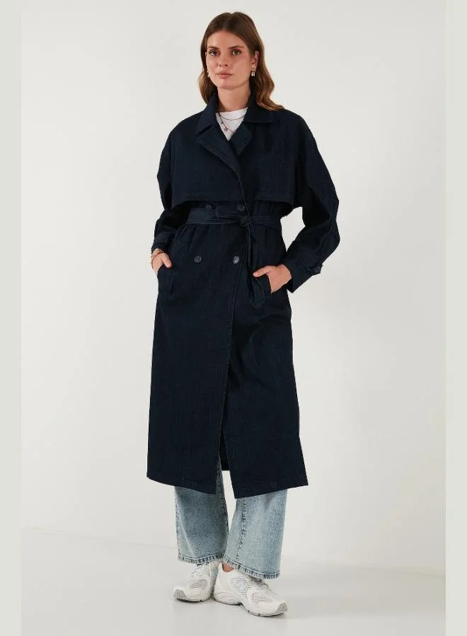 ليلا معطف ترنش نسائي قطني مزدوج الصدر بحزام من ليلا