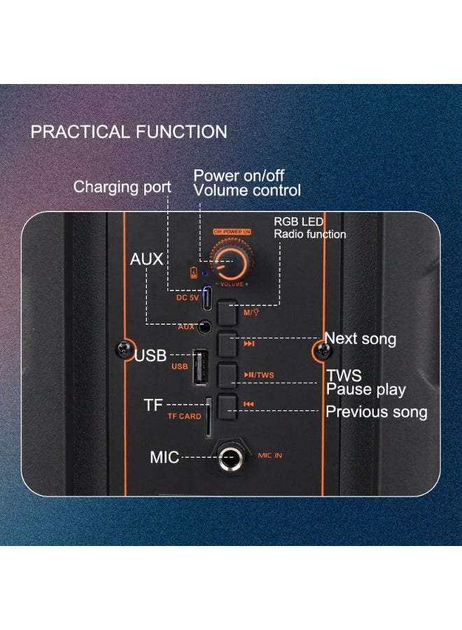 singe Karaoke Wireless Bluetooth Speaker ZQS803 with Microphone, Portable Rechargeable Speaker with LED Lights, Deep Bass, FM Radio, USB/TF Support & Remote Control – Party Sound System - Image 3