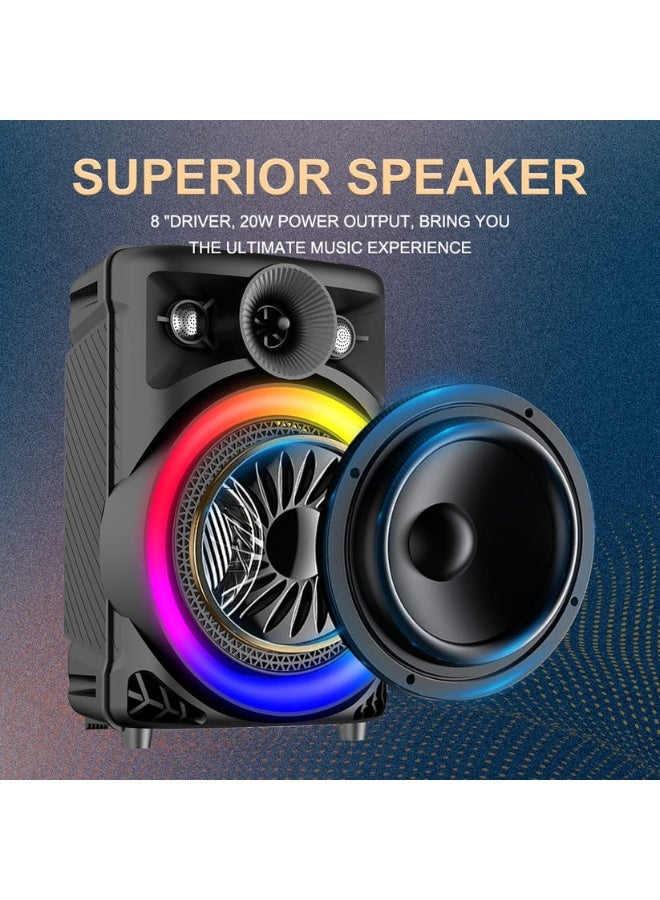 singe Karaoke Wireless Bluetooth Speaker ZQS803 with Microphone, Portable Rechargeable Speaker with LED Lights, Deep Bass, FM Radio, USB/TF Support & Remote Control – Party Sound System - Image 2