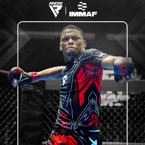Rdx قفازات ريدكس المعتمدة من IMMAF للمصارعة والتدريب، تصميم هجين احترافي لمستوى المنافسة والتدريب، كف مفتوح مهوي، أحزمة معصم قابلة للتعديل، فنون القتال، موياي تاي، للرجال والنساء - Image 4