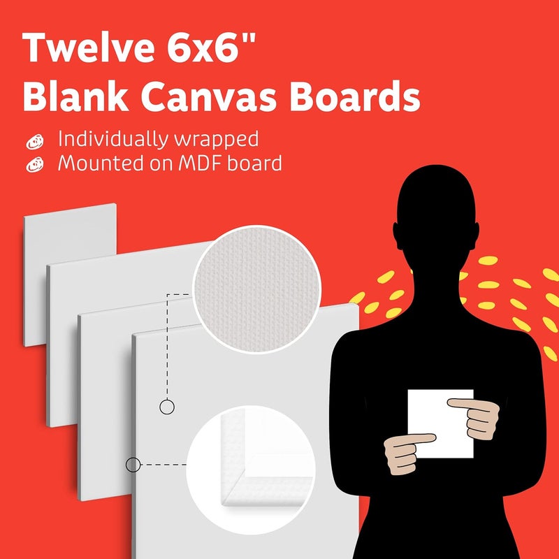 Artlicious Canvases for Painting - Pack of 12, 6 x 6 Inch Blank White Canvas Boards - 100% Cotton Art Panels for Oil, Acrylic & Watercolor Paint - Image 3