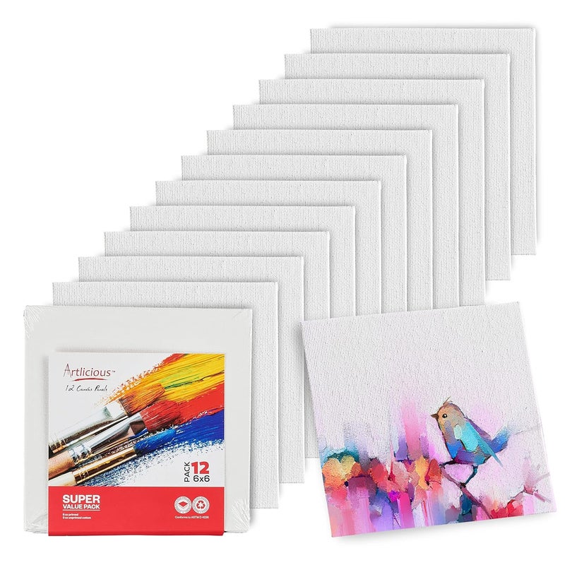 Artlicious Canvases for Painting - Pack of 12, 6 x 6 Inch Blank White Canvas Boards - 100% Cotton Art Panels for Oil, Acrylic & Watercolor Paint - Image 2